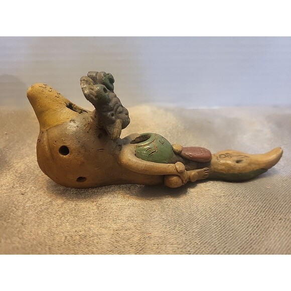 Vintage Mayan Aztec snake flute, Mexican flute, Mexican folk art, Mexican FLAW - Picture 5 of 8